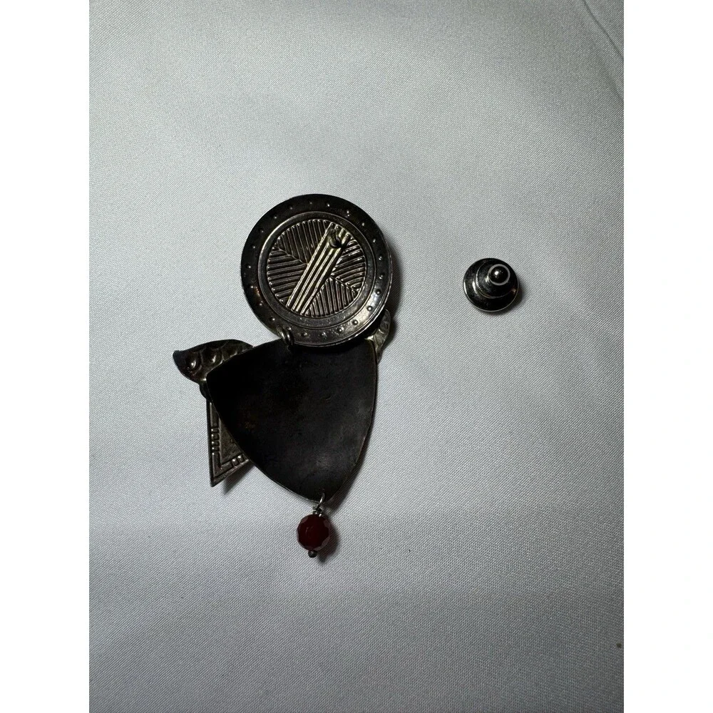Signed Tabra Moon Face God Goddess‎ garnet & carnelian Beaded Sliver Pin Brooch
